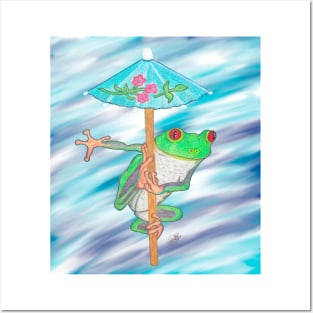 FROG WITH SUN UMBRELLA Posters and Art
